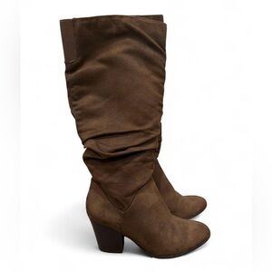 Women's Brown Suede Knee High Slouch Heeled Boots Size 8 Zip Comfort Trendy